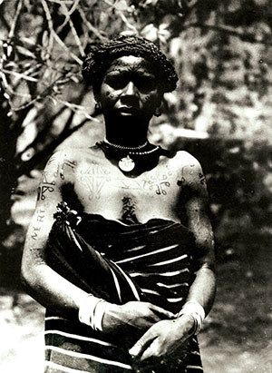 Tattooed Antandroy woman with traditional patterns