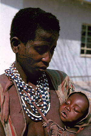 Chokwe woman from Mbunza with facial tattoos, Namibia