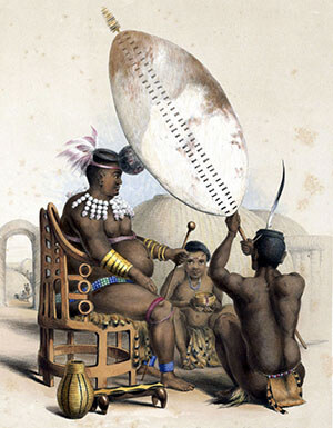 Umpanda, König der Amazulu, in Tanzkleidung