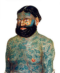 Captain Costentenus, the tattooed Albanian with Burmese designs