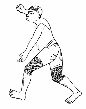 Lao with water and foam motif tattooed upon his upper leg