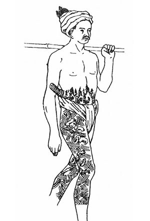 Laotian man with traditional trouser tattoo