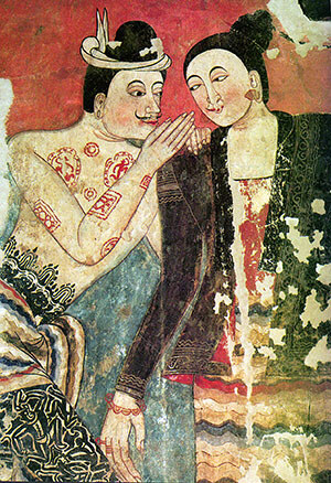 Mural painting with a tattooed man, Thailand