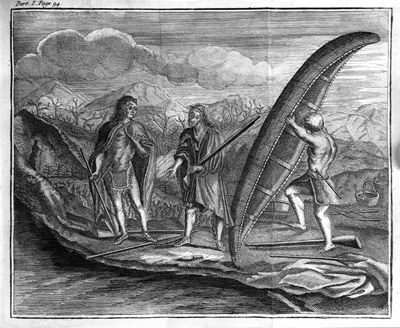 Native Americans with a canoe in New France (Canada)