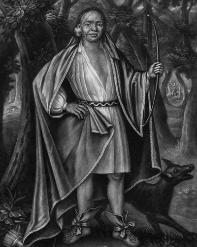 Chef mohawk Ho Nee Yeath Taw No Row, ou John de Canajoharie, portant des tatouages faciaux