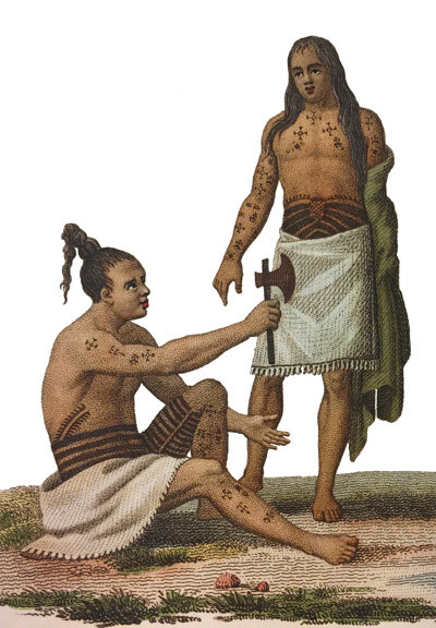 Tattooed warriors from Rotouma, Fiji