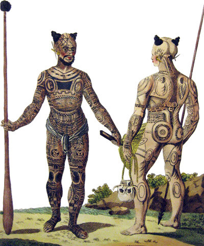 Tattooed warriors of Nuka Hiva, Marquesas Islands