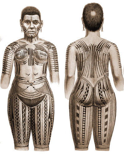 Donna tatuata di Ongtong Java, oggi Ontong Java, isole Salomone