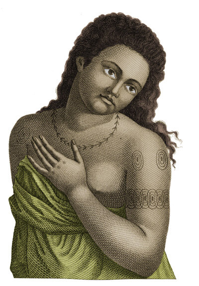 Frau aus Tonga mit traditionellen Tätowierungen