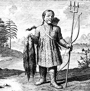 Tungus hunter in winter clothes