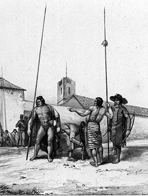 Patagonians and Aucas in war costume