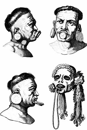 Botocudo warriors and an enemy head