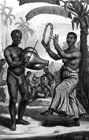 Esclavos negros tocando música en el Brasil neerlandés