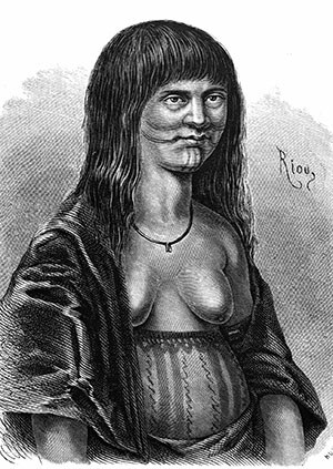 Shipibo woman with tattoos on her belly